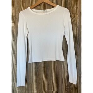 Agolde Womens Long Sleeve Top Size M White Rib Knit Crew Neck Minimalist